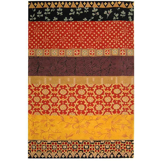 Handmade Rodeo Drive Collage Rust/ Gold N.Z. Wool Rug (96 X 136) (RedPattern GeometricMeasures 0.625 inch thickTip We recommend the use of a non skid pad to keep the rug in place on smooth surfaces.All rug sizes are approximate. Due to the difference of