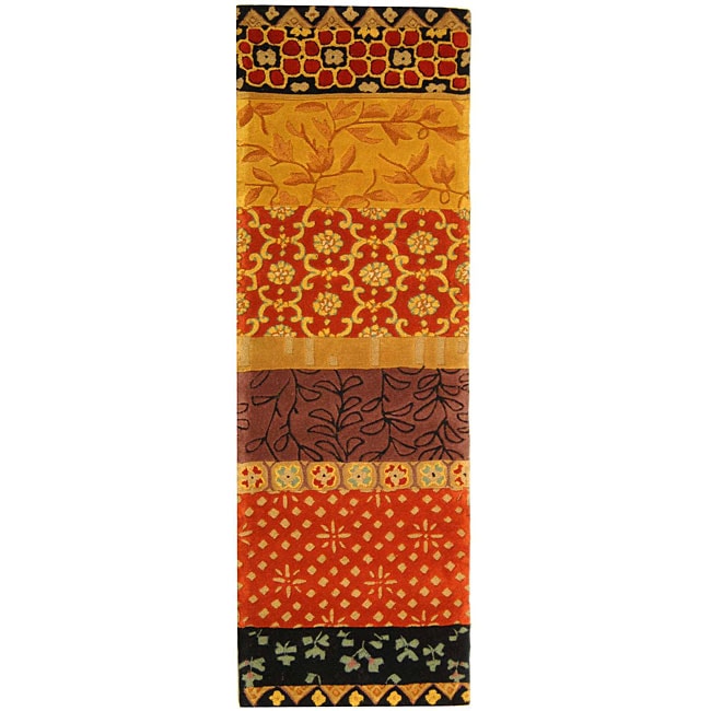 Handmade Rodeo Drive Collage Rust/ Gold N.Z. Wool Runner (26 X 12)