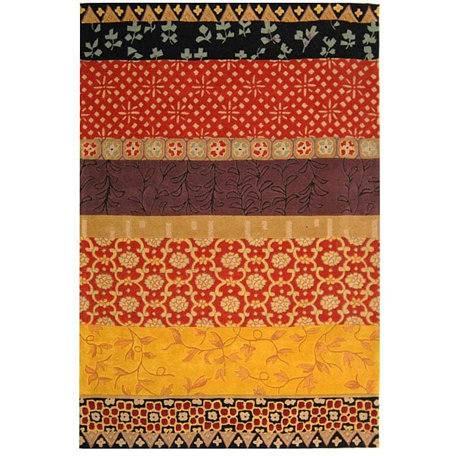 Handmade Rodeo Drive Collage Rust/ Gold N.Z. Wool Rug (5 X 8)