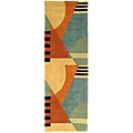Safavieh Handmade Rodeo Drive Modern Abstract Blue/ Rust Wool Runner Rug - 2'6 x 10'