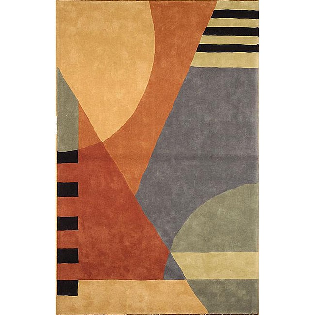 Handmade Rodeo Drive Krave Blue/ Rust N.Z. Wool Rug (36 X 56)