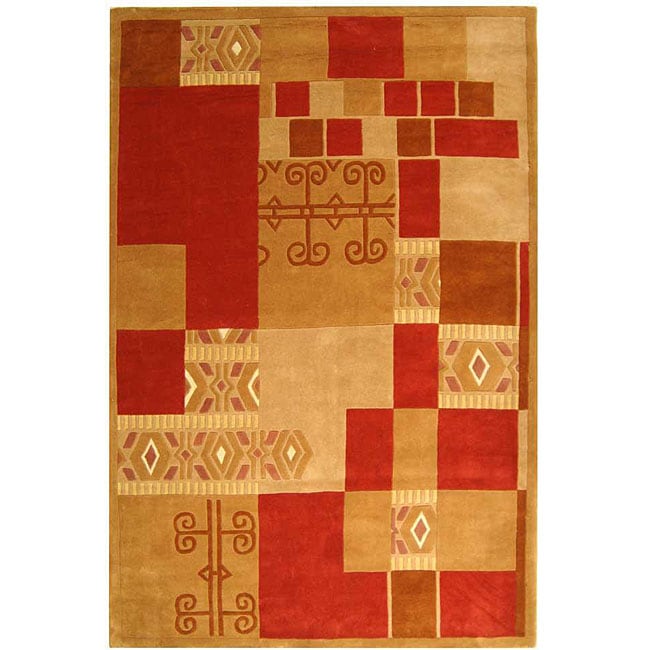 Handmade Rodeo Drive Zoey Beige/ Red N.Z. Wool Rug (36 X 56) (BeigePattern GeometricMeasures 0.625 inch thickTip We recommend the use of a non skid pad to keep the rug in place on smooth surfaces.All rug sizes are approximate. Due to the difference of m