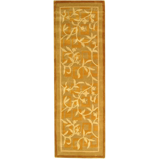 Handmade Rodeo Dr. Manor Gold/ Ivory N.Z. Wool Runner (26 X 8)