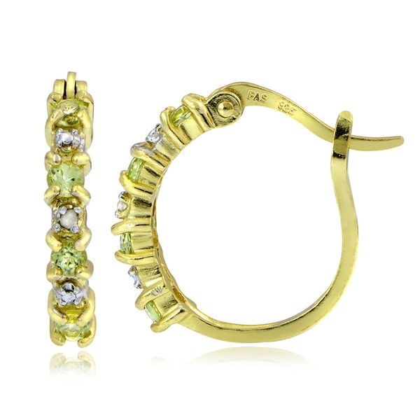 Glitzy Rocks Sterling Silver Peridot and Diamond Half Hoop Earrings