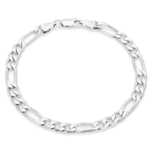 Shop Sterling Essentials Silver 6 mm Diamond-cut Figaro Bracelet (7 ...