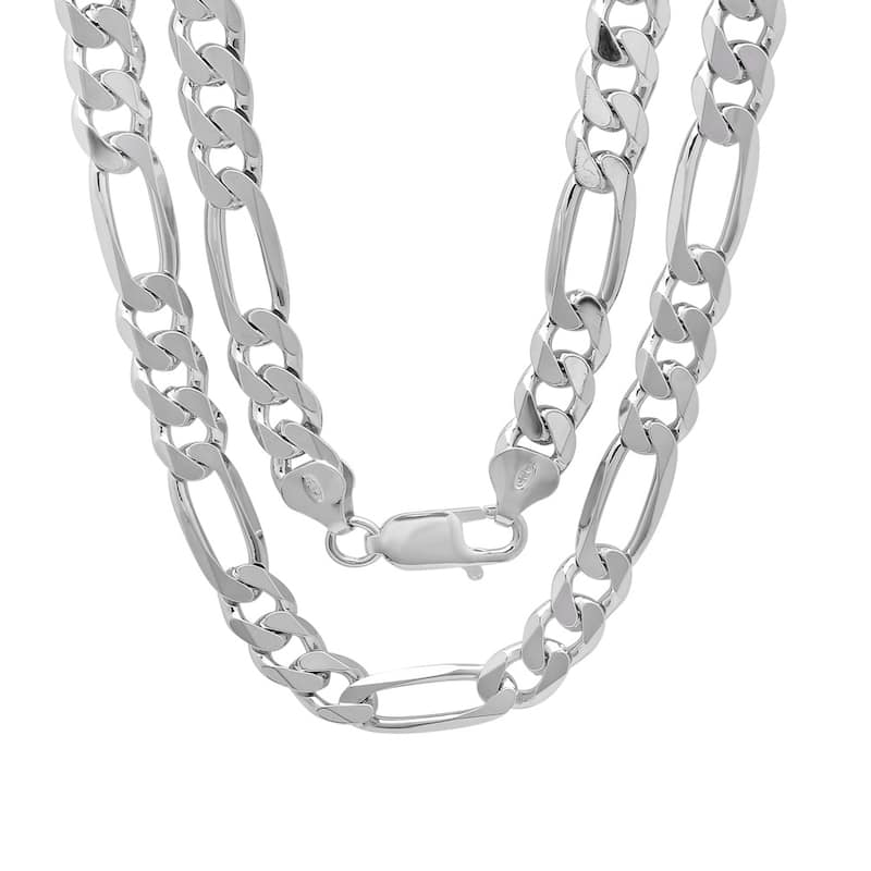 Roberto Martinez Sterling Silver 8 mm Figaro Chain Necklace (22"-30") - 22 Inch