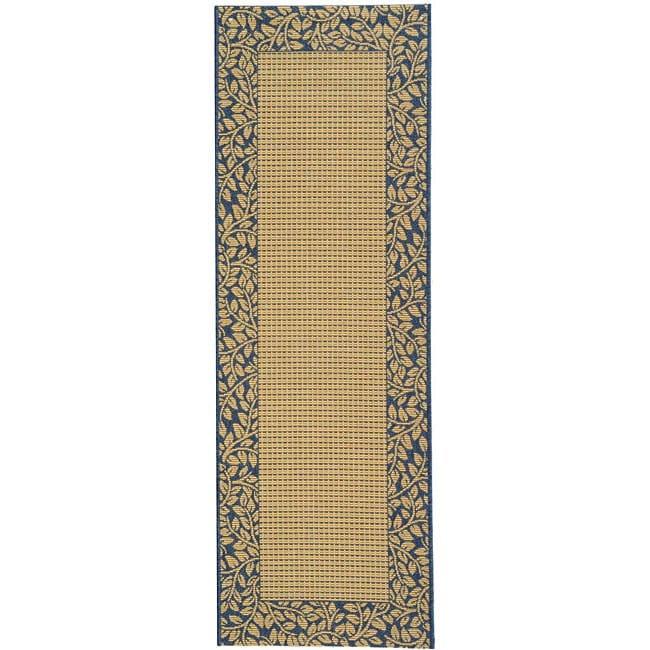 Indoor/outdoor Natural/blue Bordered Runner (24 X 67)