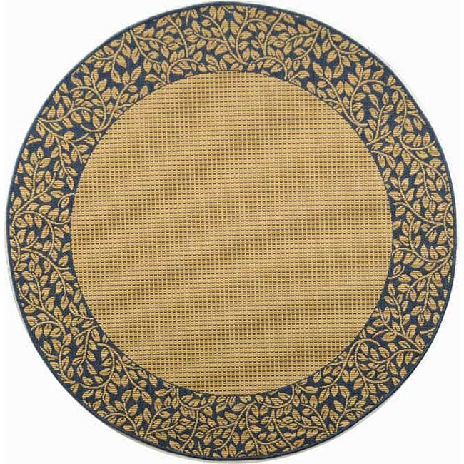 Indoor/ Outdoor Natural/ Blue Area Rug (53 Round)