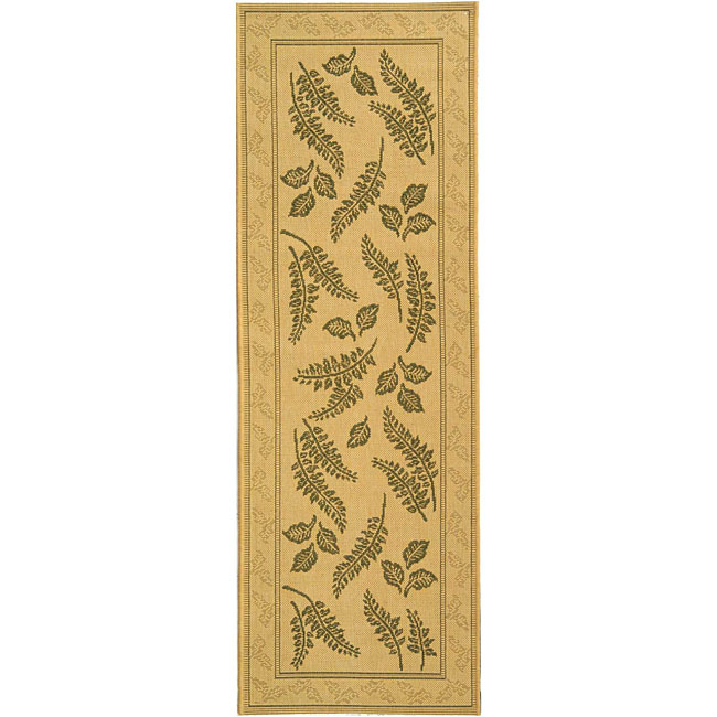 Indoor/ Outdoor Ferns Natural/ Olive Runner (24 X 67) (IvoryPattern FloralMeasures 0.25 inch thickTip We recommend the use of a non skid pad to keep the rug in place on smooth surfaces.All rug sizes are approximate. Due to the difference of monitor colo