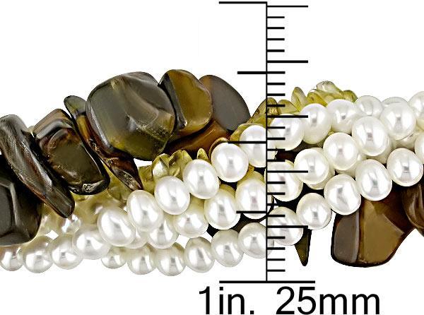 Six strand FW Pearl and Citrine Twisted Necklace (3 4 mm) Pearl Necklaces