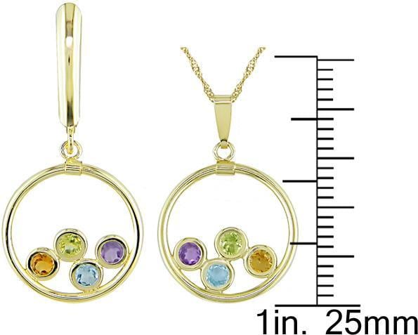 14k Gold Multi gemstone Earrings and Necklace Set