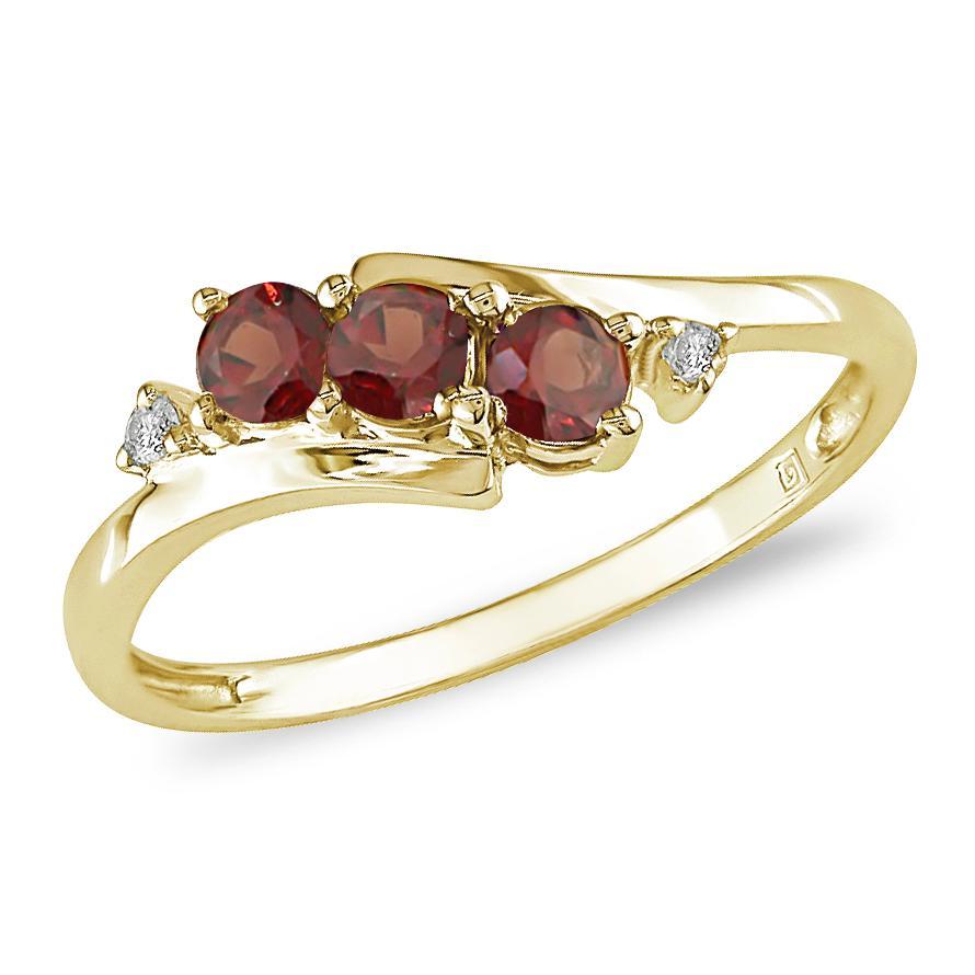 10k Yellow Gold Garnet and Diamond Ring Gemstone Rings