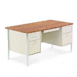 Alera Double Pedestal Steel Desk, Cherry/Putty. Opens flyout.