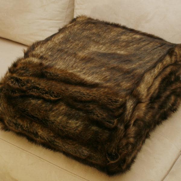 Oversize Faux Fur Coyote Throw Blanket  