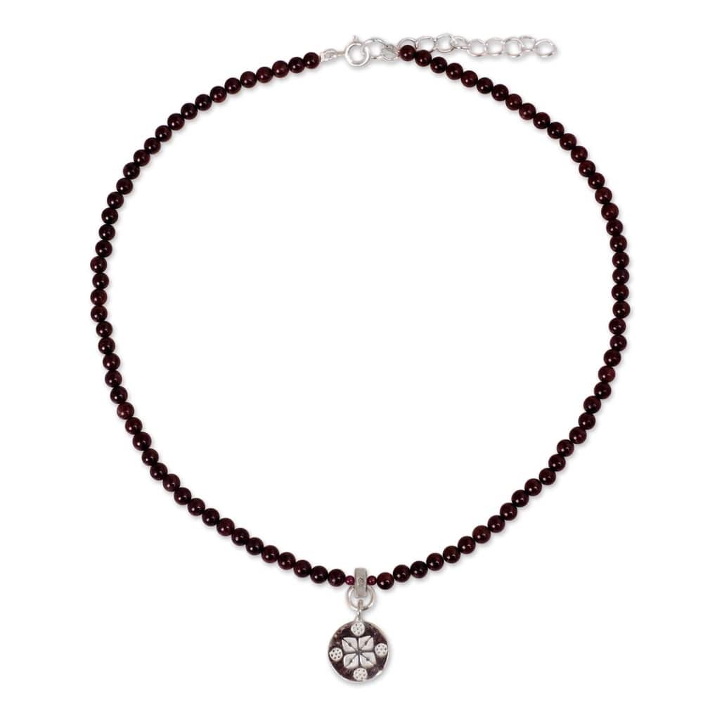 NOVICA Handmade Silver Garnet 'Lucky Charm' Choker (Thailand)