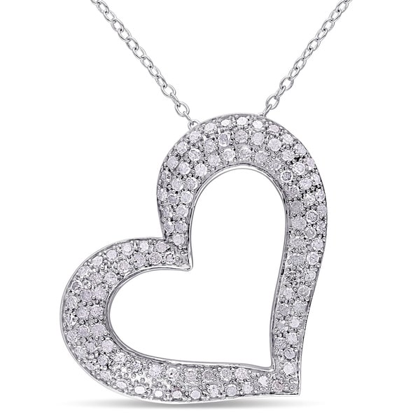Shop Sterling Silver 1ct TDW Diamond Heart Necklace - On Sale - Free ...