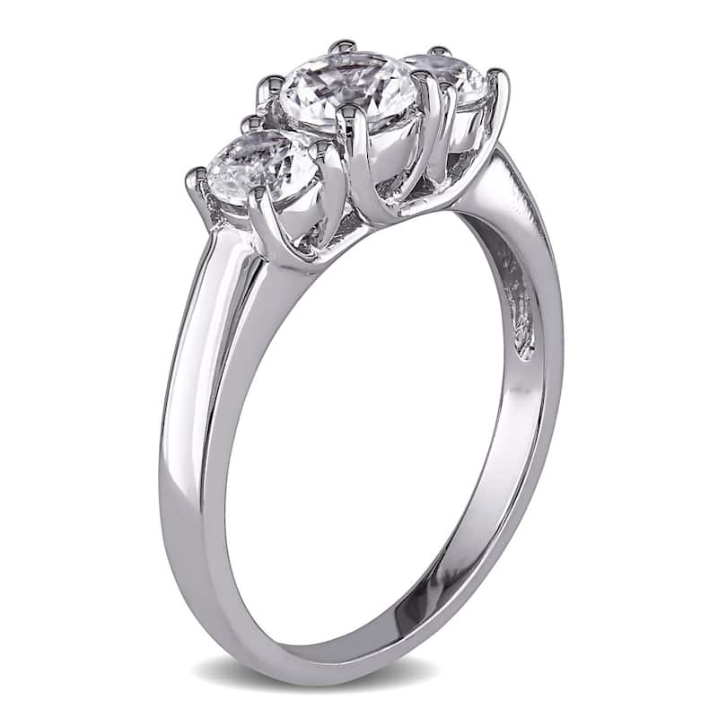 Miadora 10k White Gold 1 1/3ct TW Created White Sapphire 3-stone Engagement Ring