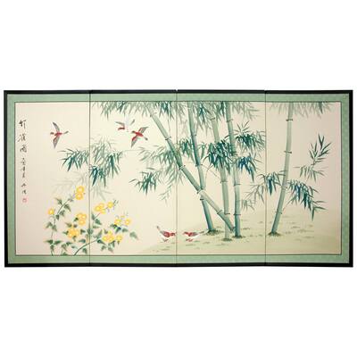 Bamboo and Five Birds' Silk Painted Privacy Screen (China)