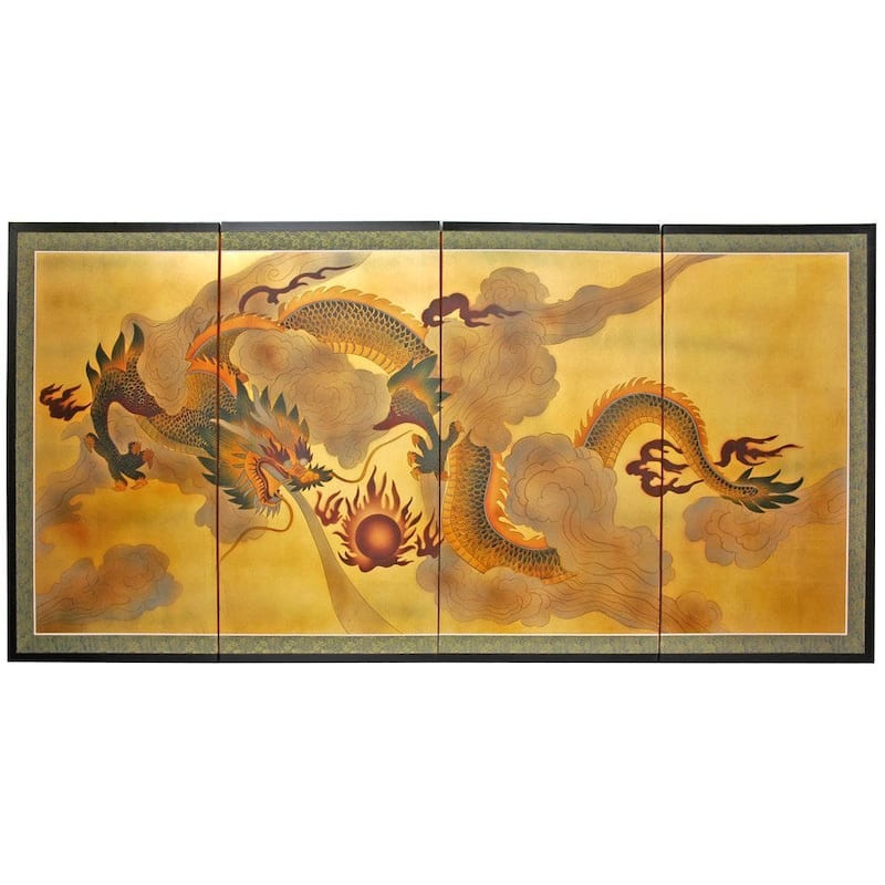 Handmade Dragon in the Sky Gold Leaf Silk Screen Painting