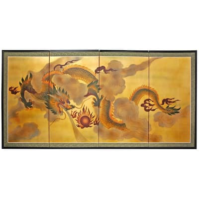 Handmade Dragon in the Sky Gold Leaf Silk Screen Painting
