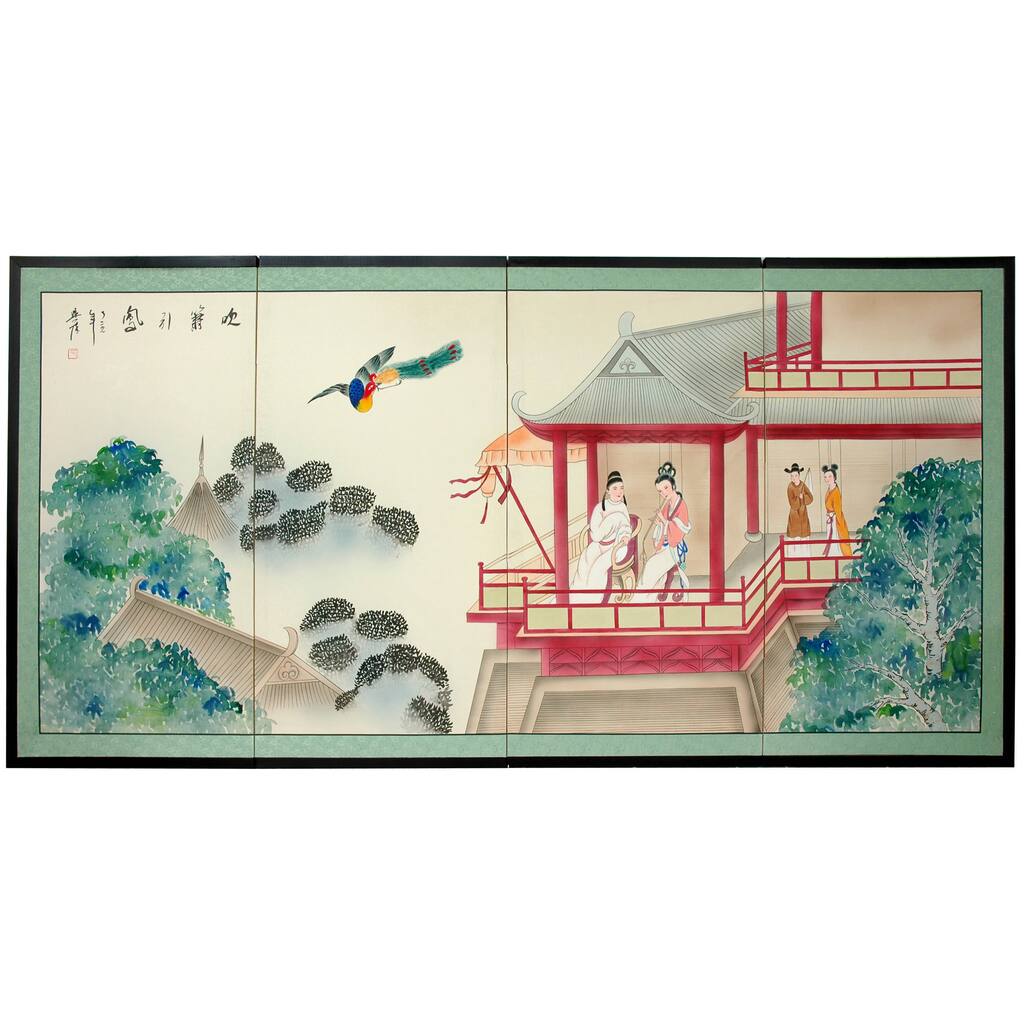 Handmade Silk 'Lover's View' Painting (China)