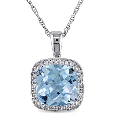 Miadora 10k White Gold Sky Blue Topaz and 1/10ct TDW Diamond Necklace