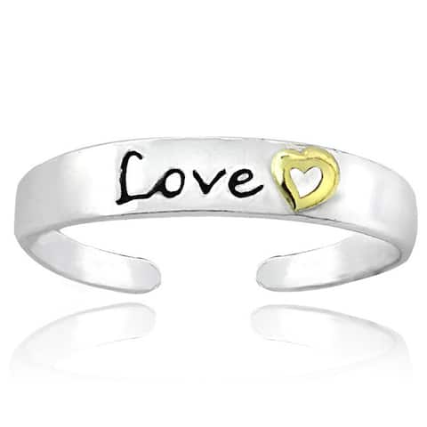 Mondevio 18k Yellow Gold and Sterling Silver Two-tone 'Love' Toe Ring