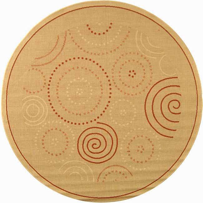 Indoor/ Outdoor Resort Natural/ Terracotta Rug (67 Round) (IvoryPattern GeometricMeasures 0.25 inch thickTip We recommend the use of a non skid pad to keep the rug in place on smooth surfaces.All rug sizes are approximate. Due to the difference of monit