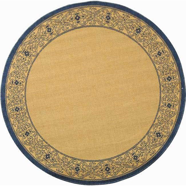 Indoor/ Outdoor Oceanview Natural/ Blue Rug (67 Round)