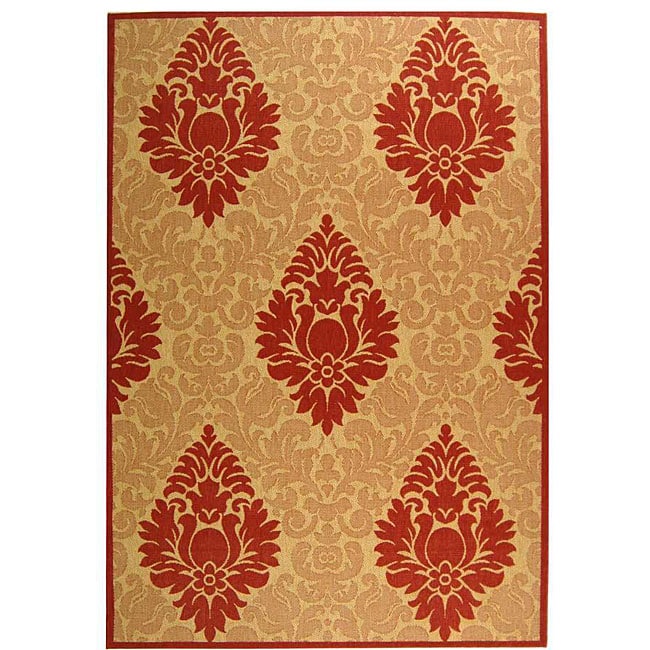 Safavieh St. Barts Damask Natural/ Red Indoor/ Outdoor Rug - 6'7 x 9'6