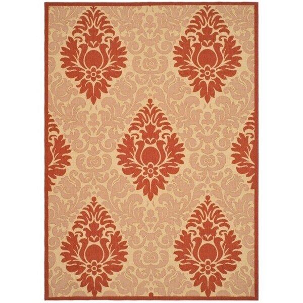 Safavieh St. Barts Damask Natural/ Red Indoor/ Outdoor Rug - 6'-7" x 9'-6"