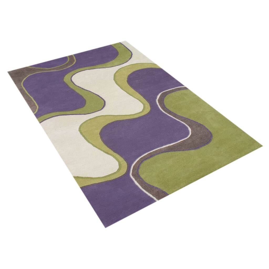 Alliyah Handmade Large Waves Purple New Zealand Blend Wool Rug Wool Rug - 5' x 8'/Surplus