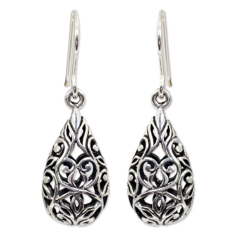 Handmade Forest Arabesque Drop Earrings (Thailand) - 1.4L*0.4W - 1.4L*0.4W - Silver - White