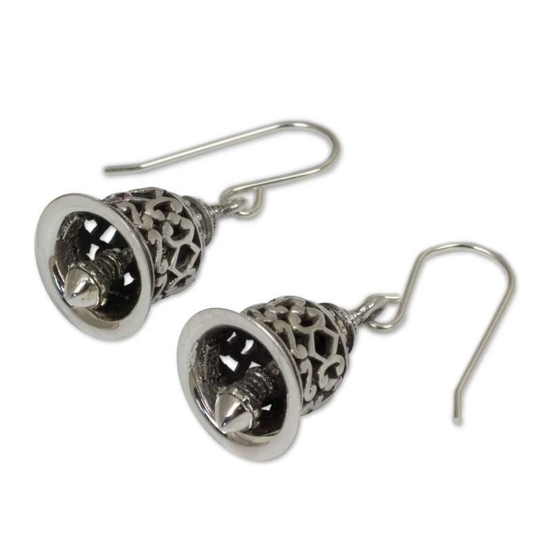 NOVICA Handmade Sterling Silver Temple Bell Chandelier Style Earrings (Thailand)
