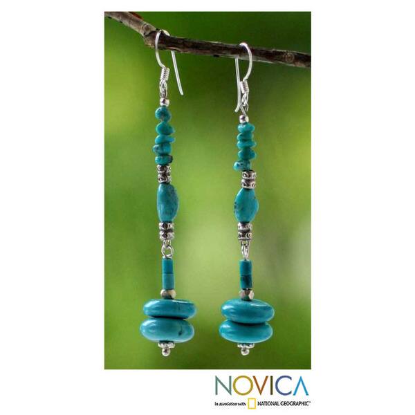 Handmade Turquoise 'Peaceful World' Drop Earrings (Thailand)