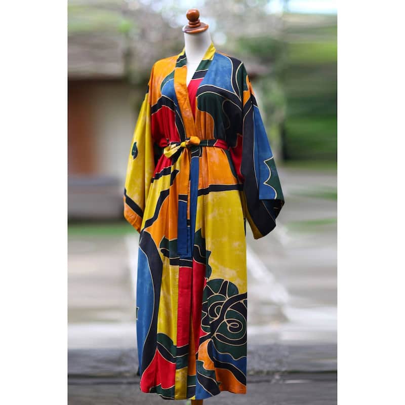 NOVICA Handmade Colorful Myraid Patterned Robe (Indonesia)