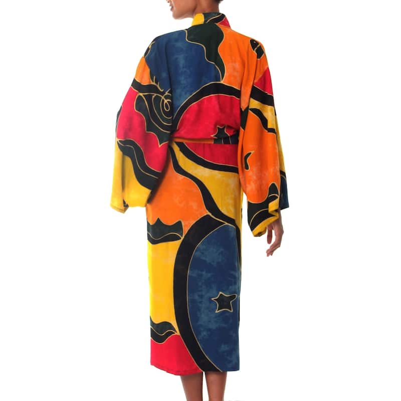 NOVICA Handmade Colorful Myraid Patterned Robe (Indonesia)