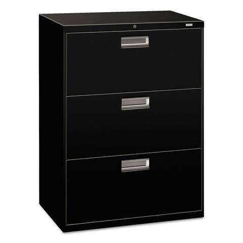 HON 600 Series 30-Inch Wide Three-Drawer Black Lateral File Cabinet