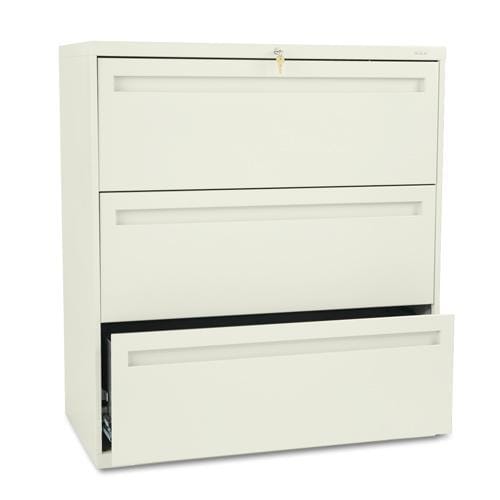 Hon 700 Series 36 Inch Wide Three Drawer Lateral File Cabinet In Hon 700 Series 36 Inch Wide Three Drawer Lateral File Cabinet In Putty