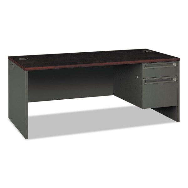 HON 38000 Series Charcoal/ Mahogany Double Pedestal Desk