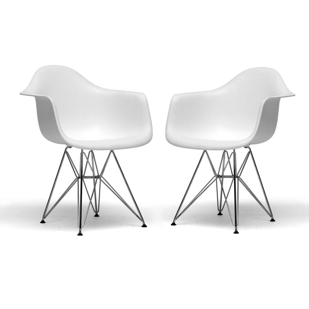 Mid-Century White Plastic Dining Chair 2-Piece Set by Baxton Studio