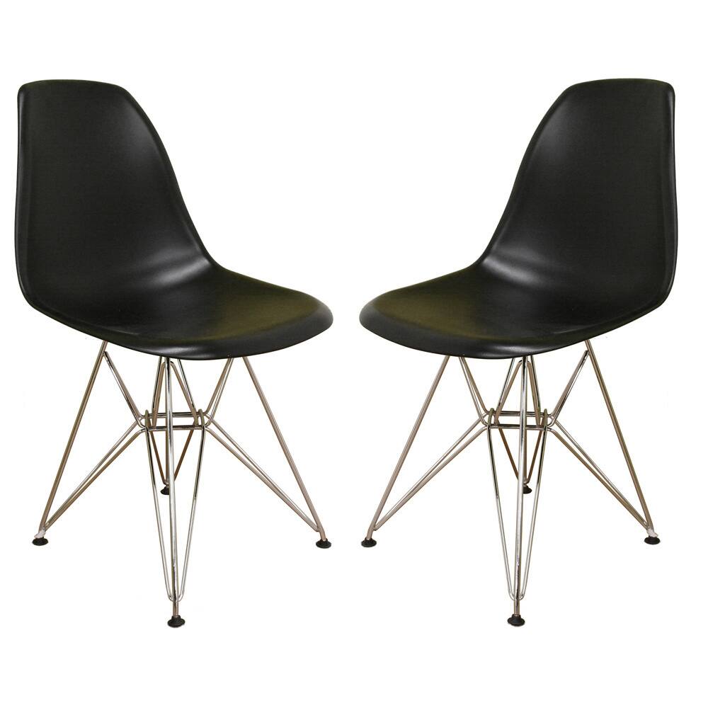 Mid-Century Black Plastic Dining Chair 2-Piece Set by Baxton Studio