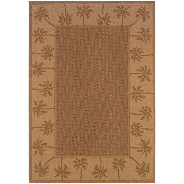 StyleHaven Palm Borders Tan/Beige Indoor-Outdoor Area Rug (7'3x10'6)