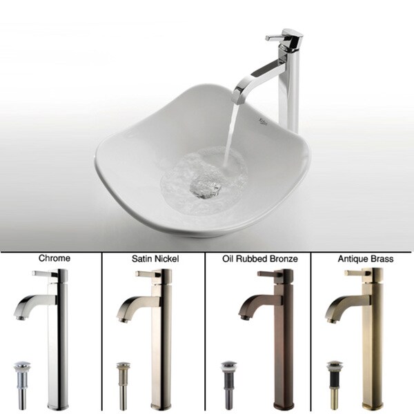 KRAUS Tulip Ceramic Vessel Sink in White with Ramus Faucet