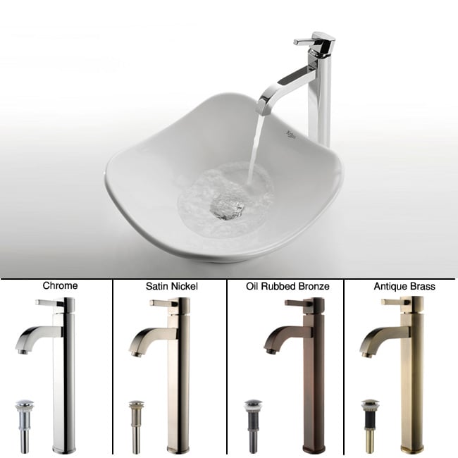 Kraus White Tulip Ceramic Sink And Ramus Faucet