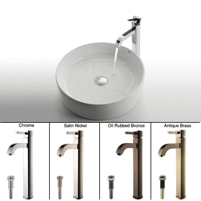 Kraus White Round Ceramic Sink And Ramus Faucet