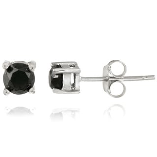 14k Gold 2ct TDW Black Diamond Round Stud Earrings (I2-I3) - 16049539 ...