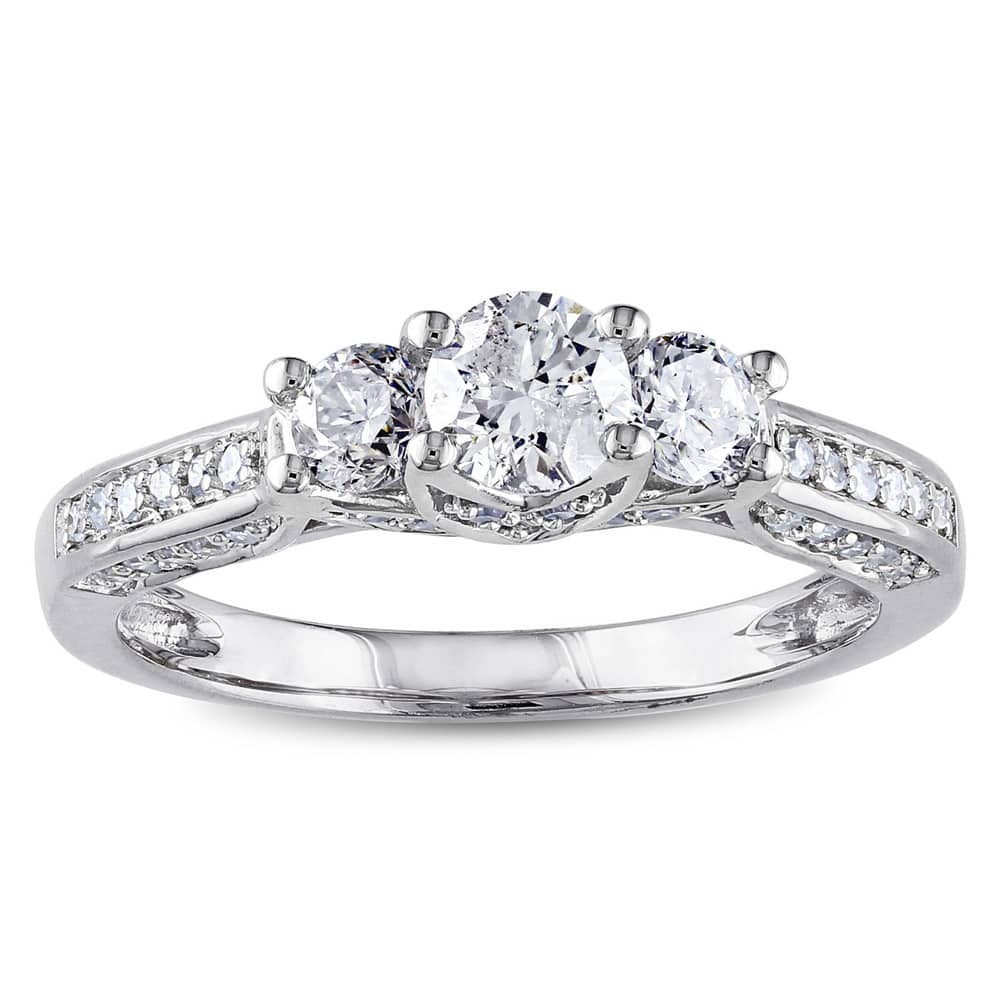 Miadora 14k White Gold 1 2/5ct TDW Diamond 3-Stone Engagement Ring