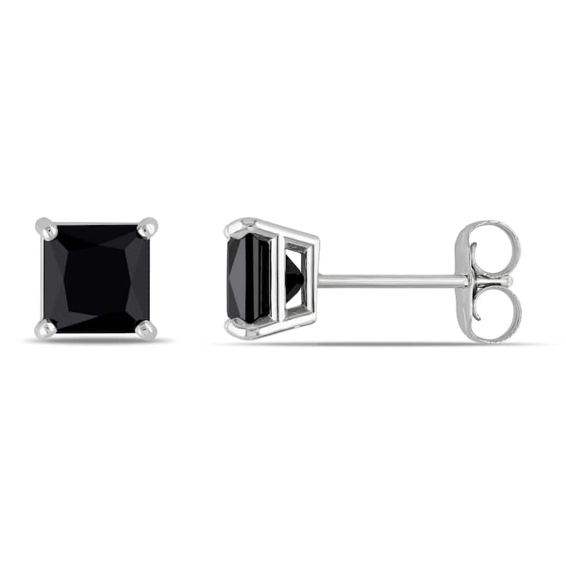 Miadora 14k Gold 1 1/2ct TDW Black Diamond Princess Studs