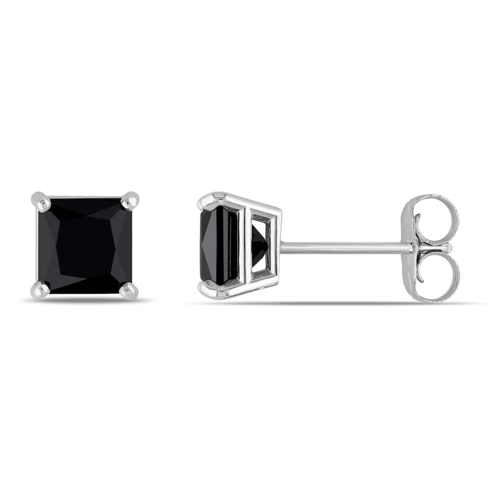 Miadora 14k Gold 1 1/2ct TDW Black Diamond Princess Studs